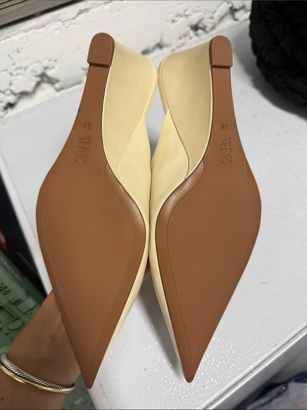 Zara Beige Pointed-Toe Wedge Mules NWOT